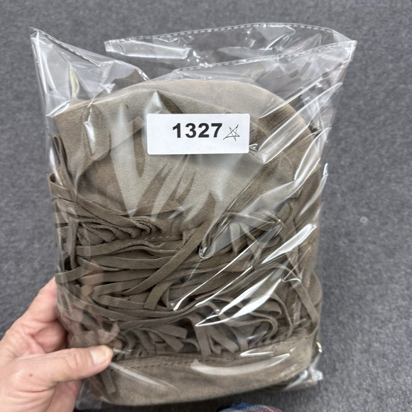 GAP 100% Cow Suede Fringe Hobo Shoulder Bag Boho Western Taupe - Picture 13 of 13